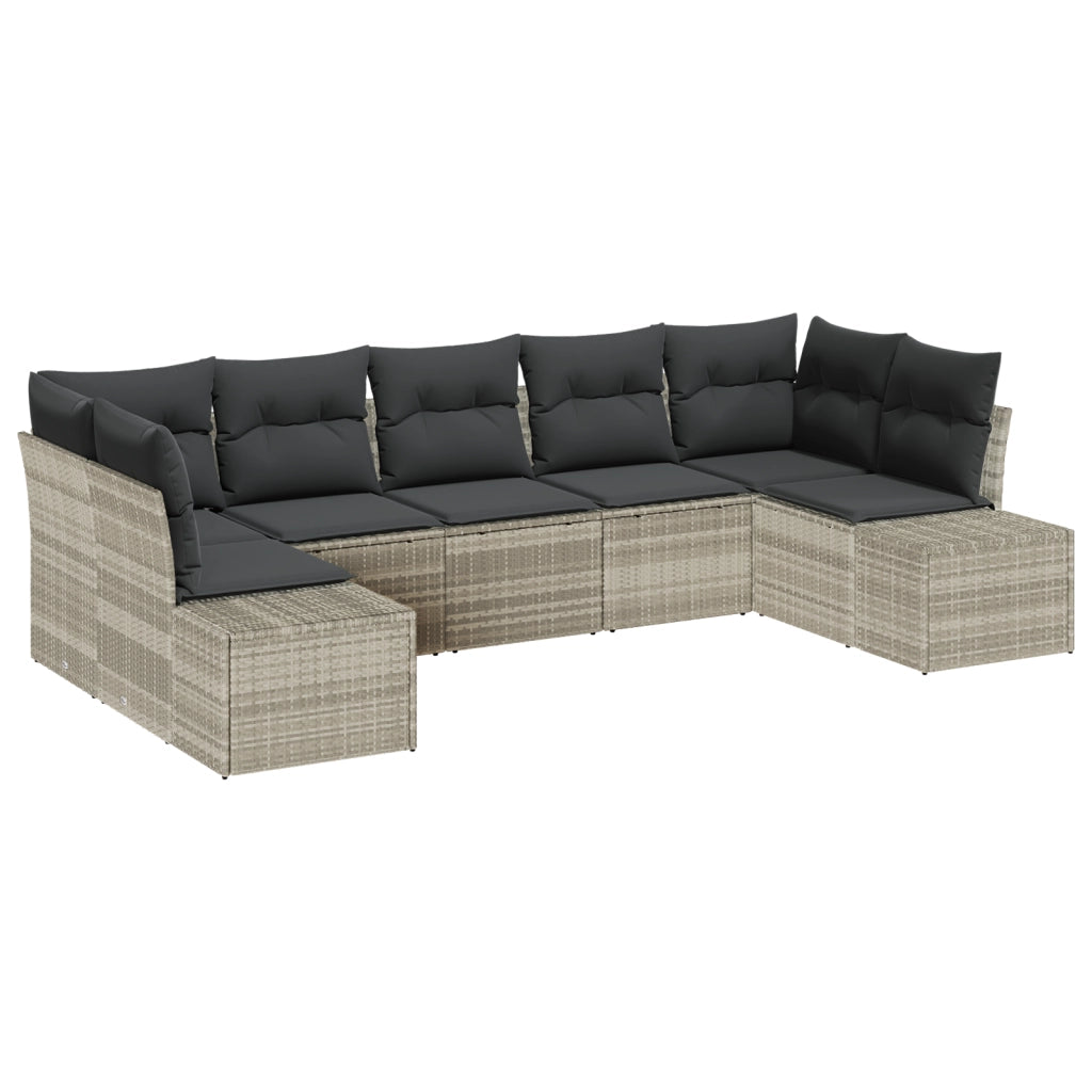 Set divano da giardino da 7 pezzi con cuscini grigio chiaro in polirattan
