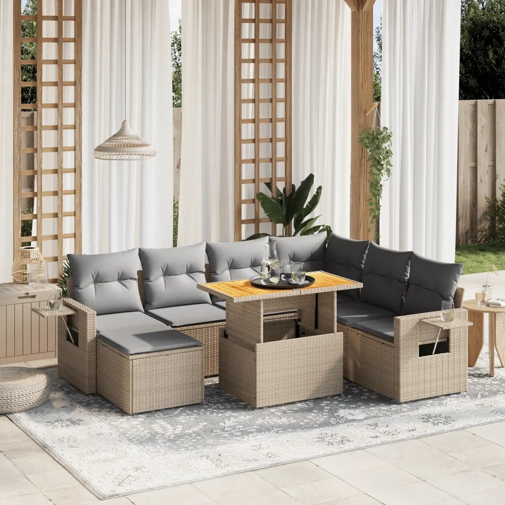 Set Divano da Giardino 8 pz con Cuscini Beige in Polyrattan