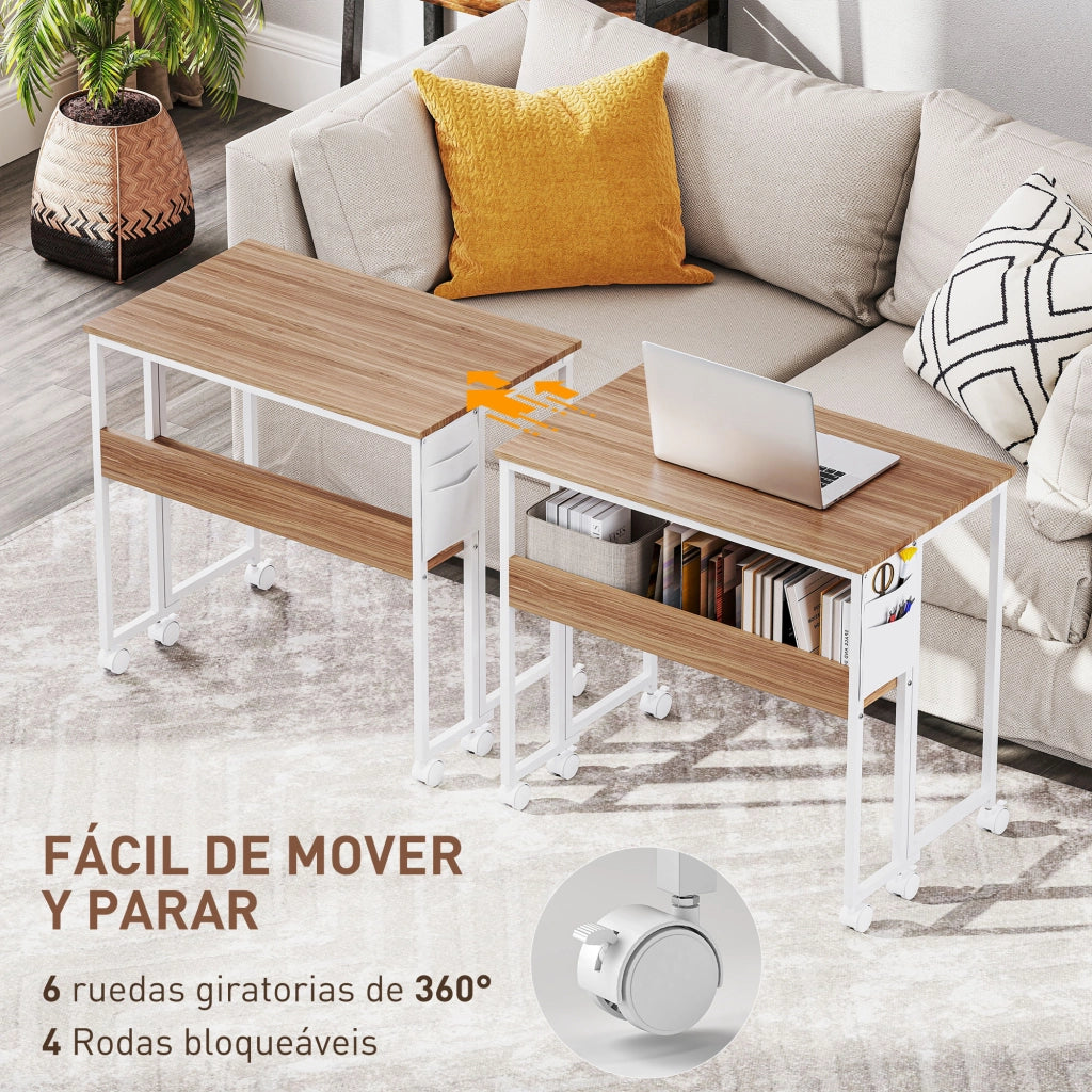 Scrivania Pieghevole con Ruote e Ripiano ¨C zephmum ¨C 80x50x75 cm Bianco e Naturale