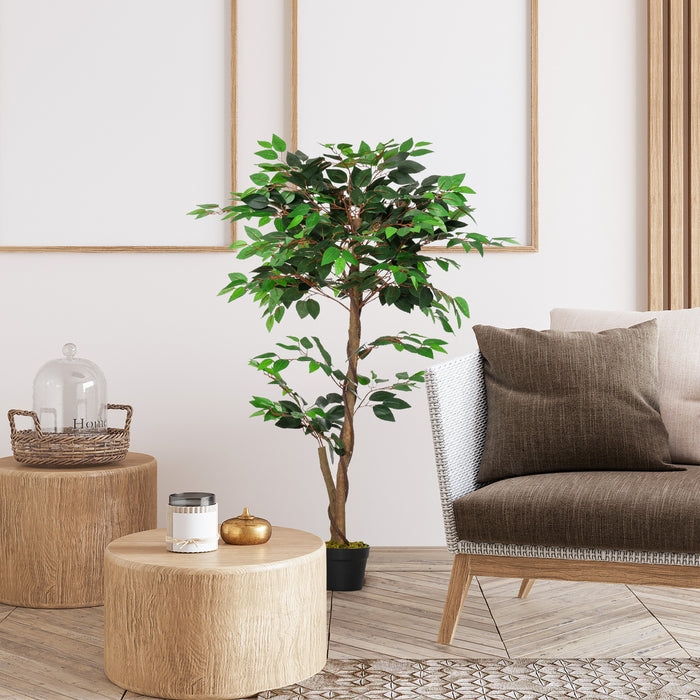 Pianta Artificiale Albero del Tè con 546 Foglie Realistiche e Vaso Cemento 120 cm Verde