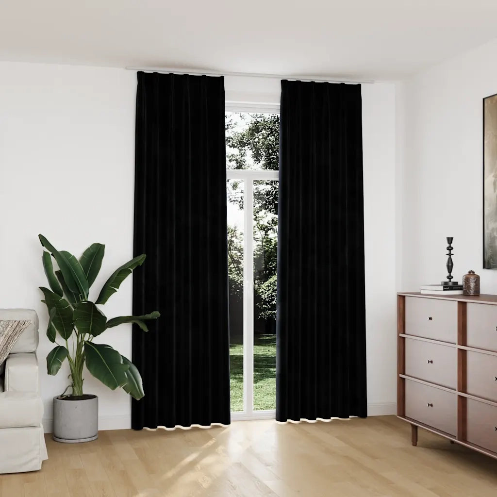 Tende Oscuranti con Ganci 2 pz Nere in Velluto 140x245 cm 134494