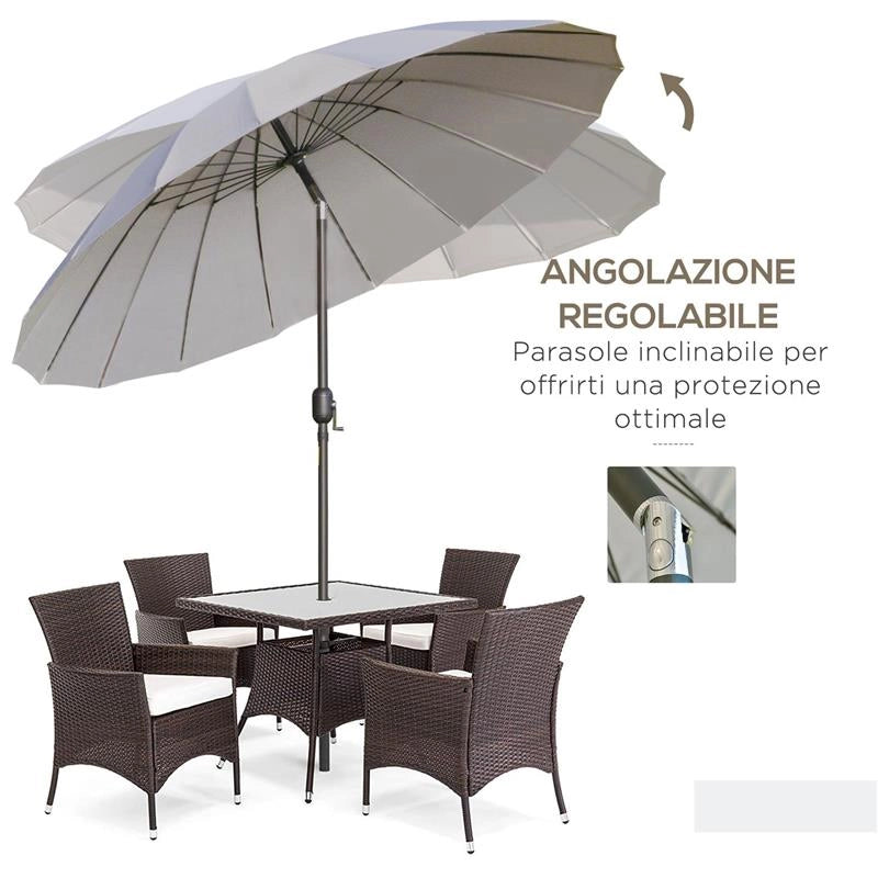 OMBRELLONE DA GIARDINO E TERRAZZA 2.5X2.5 M A MANOVELLA CON 18 STECCHE E INCLINABILE GRIGIO