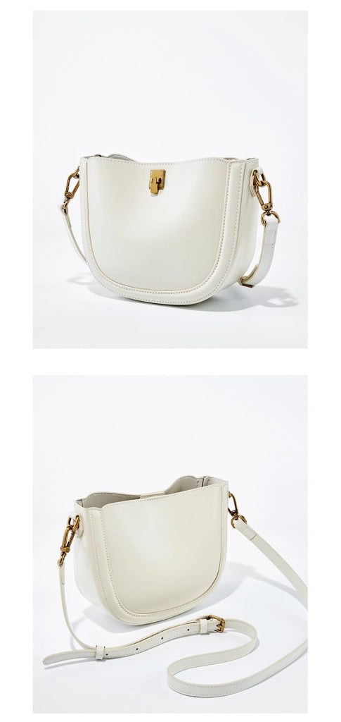 Borsa a mano/a tracolla da donna in pelle di vacchetta Togo, colore bianco.
