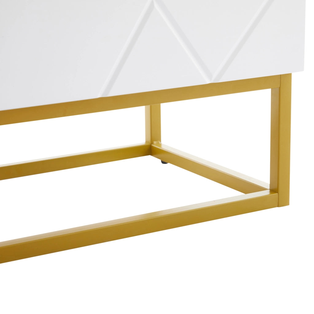Credenza bassa 130x36x76 cm in truciolato bianco e oro， moderna