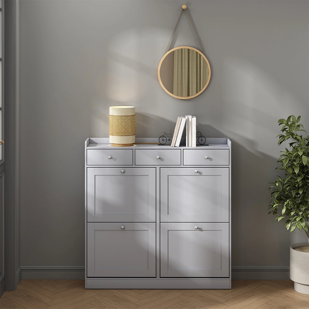 Vicco Scarpiera da ingresso Grigio 100 x 99.5 cm con 3 cassetti e 4 scomparti pieghevoli