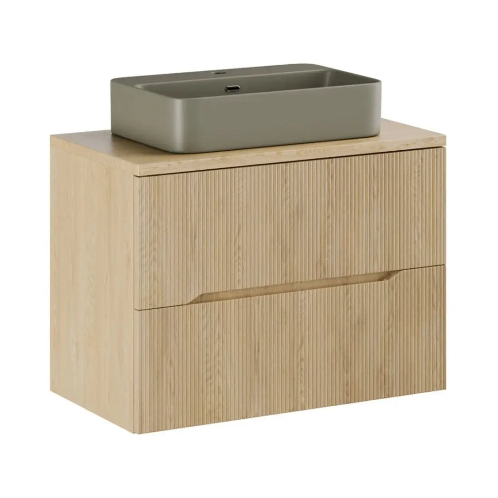 Set da bagno NATURA 80cm: mobile sottolavabo + piano per lavabo + lavabo da appoggio rettangolare verde kaki
