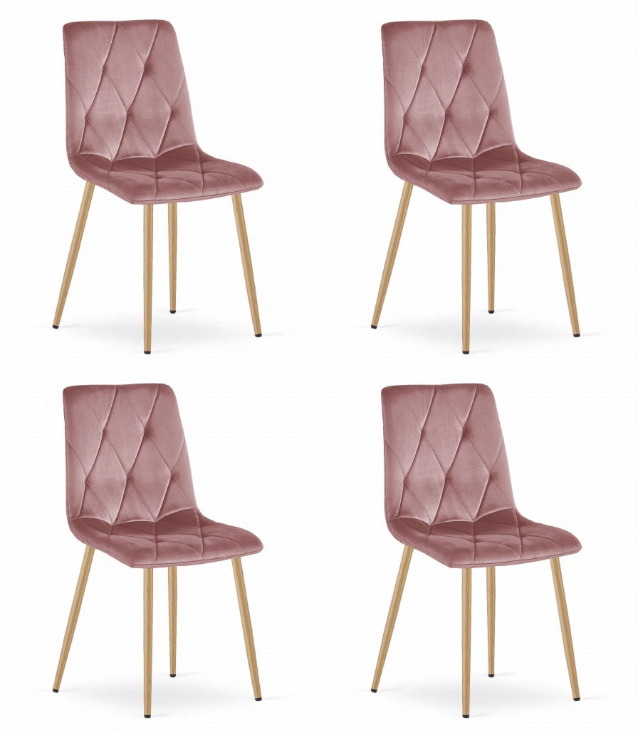 Sedia Valora TYRA in velluto rosa con gambe in legno x4