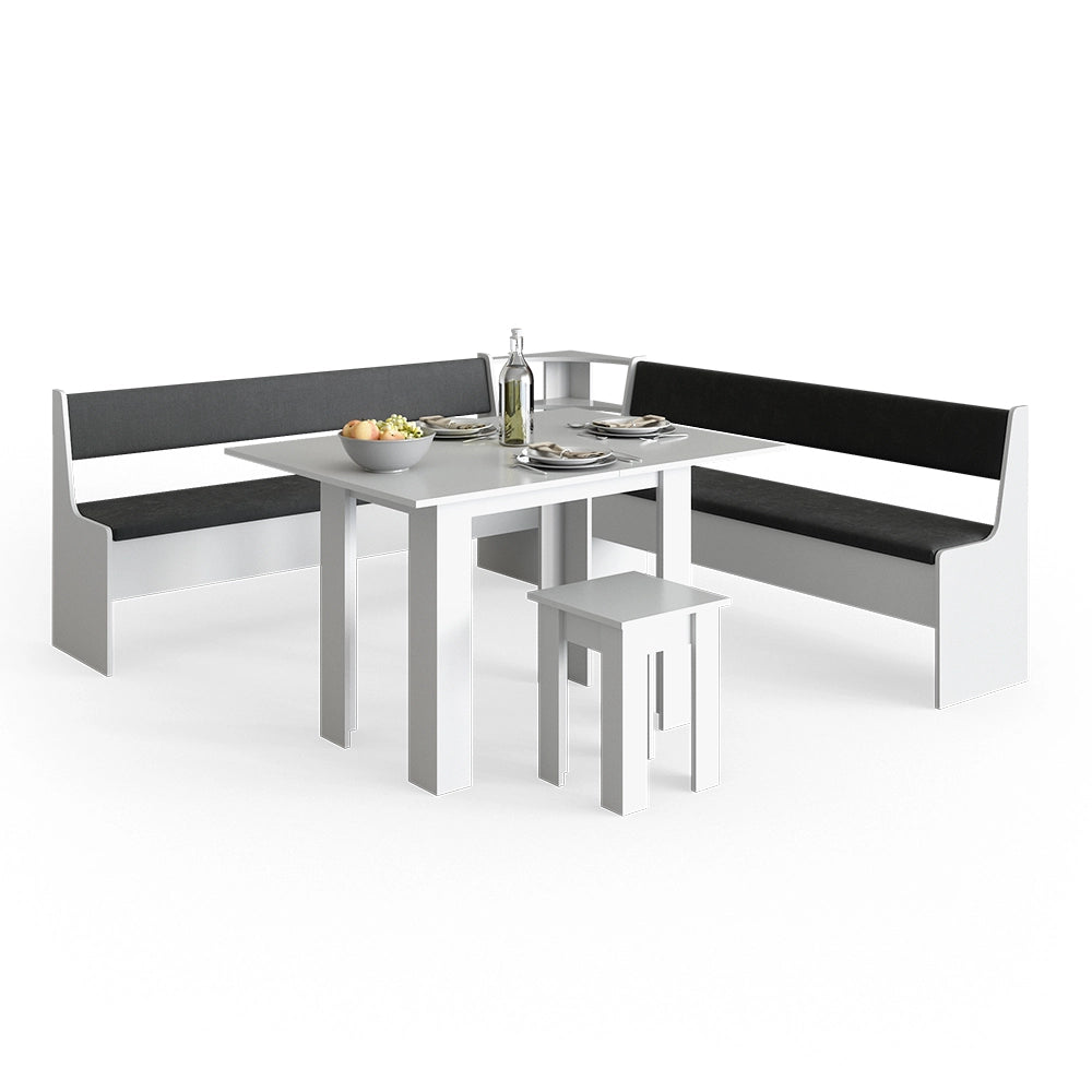 Vicco Gruppo panca ad angolo Bianco 210 x 41.5 cm con tavolo