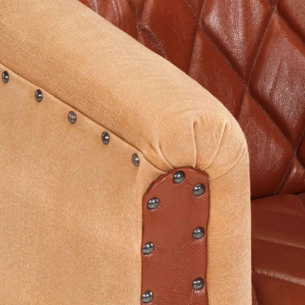 Poltrona | Sedia Relax a Pozzetto Marrone Vera Pelle e Legno Massello Mango