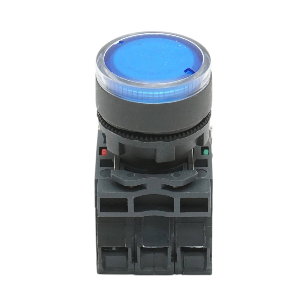 Pulsante con ritorno e segnalazione LED blu 1NO+1NC, 220V/10A, TB5 Breckner Germany