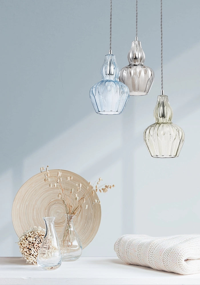 Lampada sospesa Maytoni Eustoma vetro blu cromo E14 Ø16