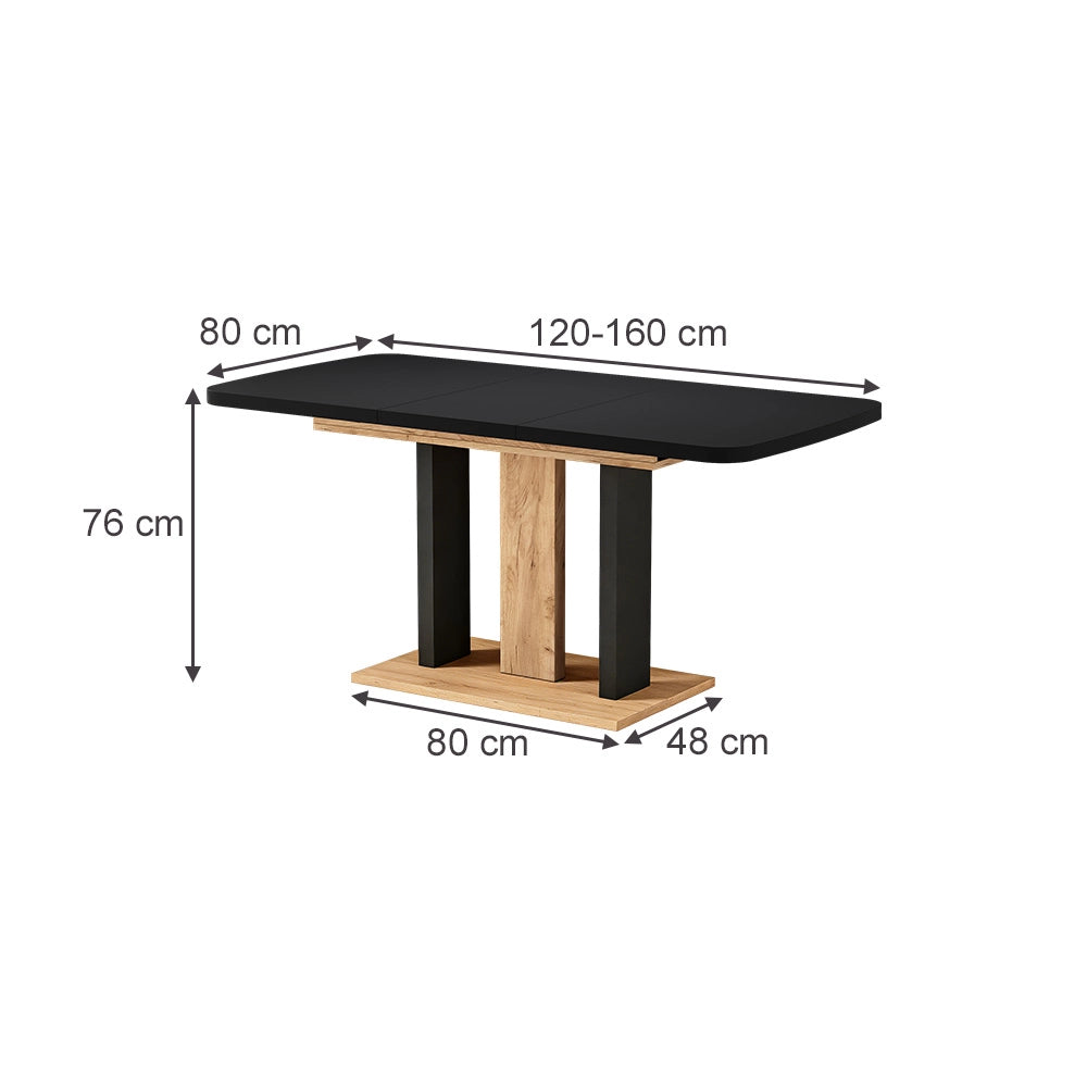 Vicco Tavolo da pranzo Estensibile Nero 120/160 x 80 cm 2 parti