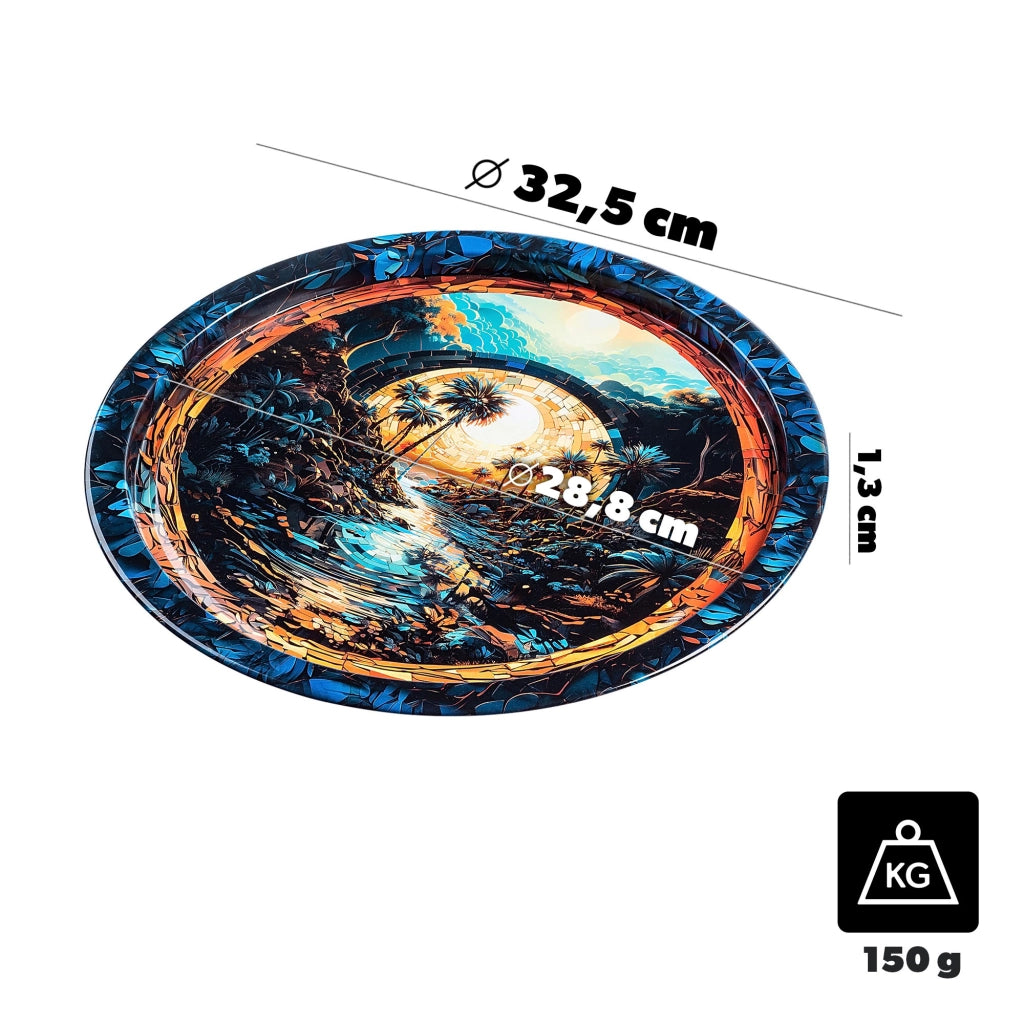 Vassoio decorativo da portata KADAX, rotondo, grande, con palma, 32,5 cm