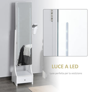 Armadio Portagioie a Specchio con Luci LED 37x30x158 cm in MDF  Bianco