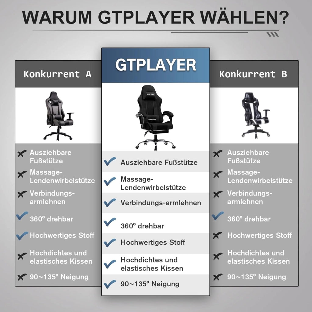 Sedia da ufficio da gaming, in tessuto, ergonomica, con poggiapiedi, poggiatesta lombare, imbottita, sedia girevole