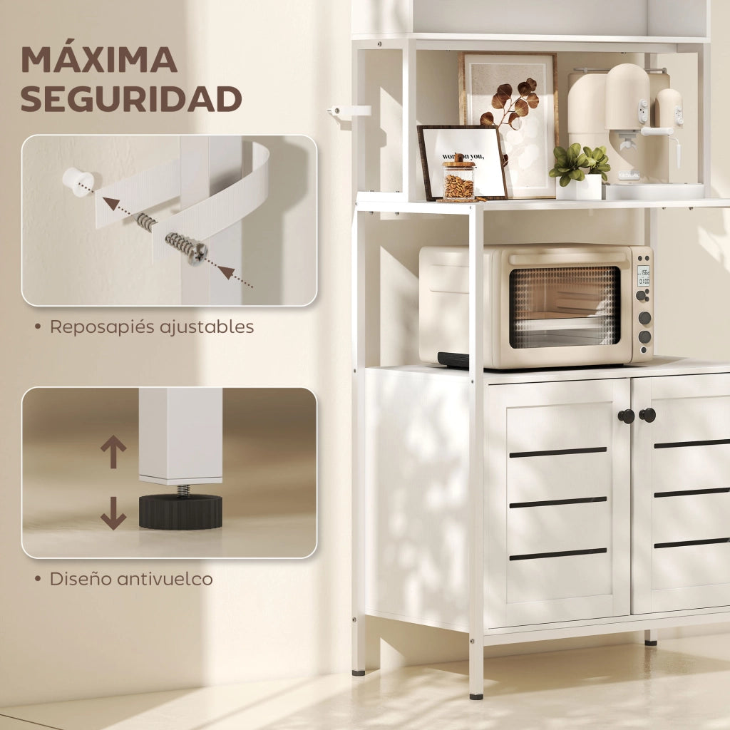 Tavolo da cucina con ripiani, 2 porte, 2 porte USB e presa di corrente ¨C zephmum ¨C Bianco
