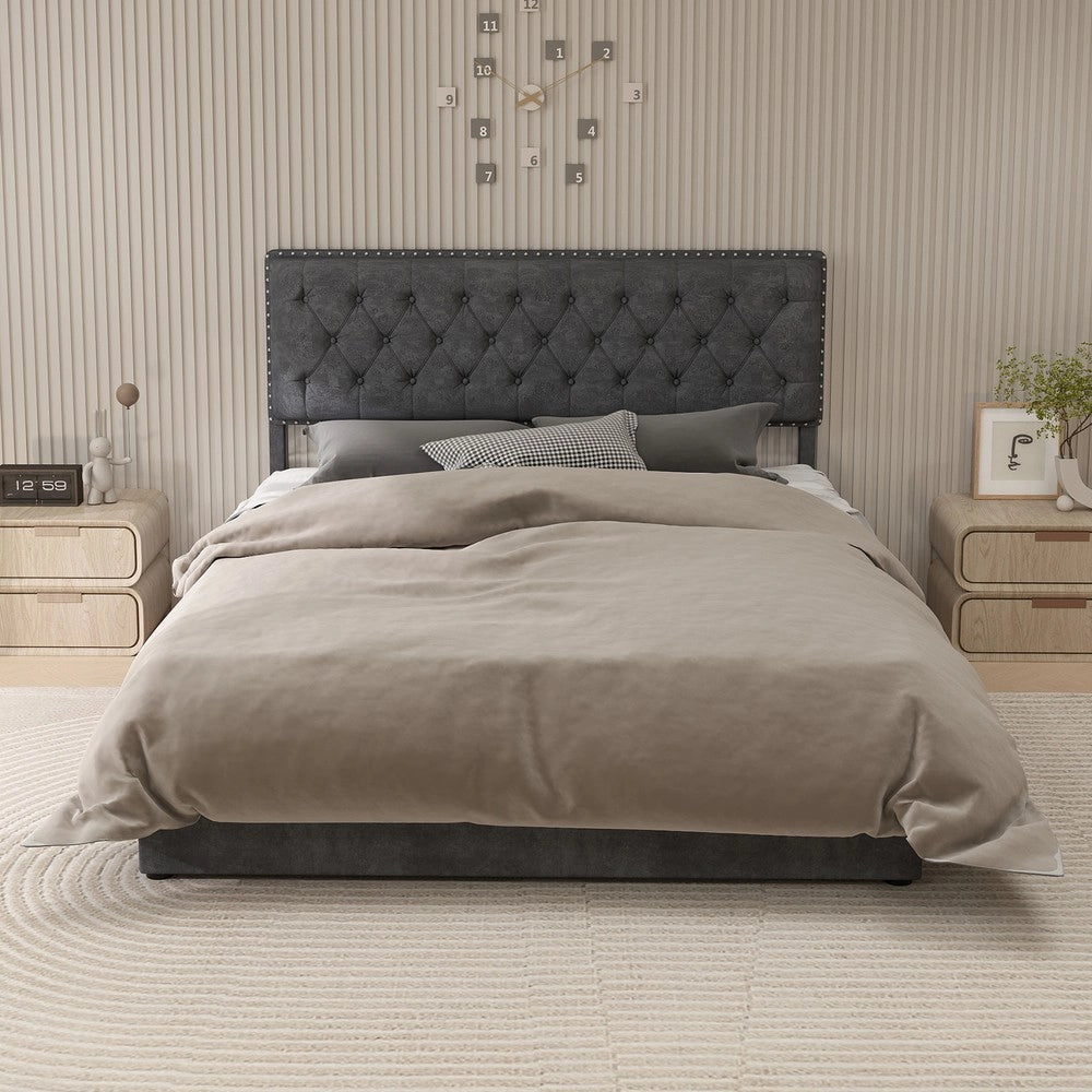Letto Contenitore Imbottito ¨C MINIMAL ¨C Grigio 160x200 con Testiera, Idraulico