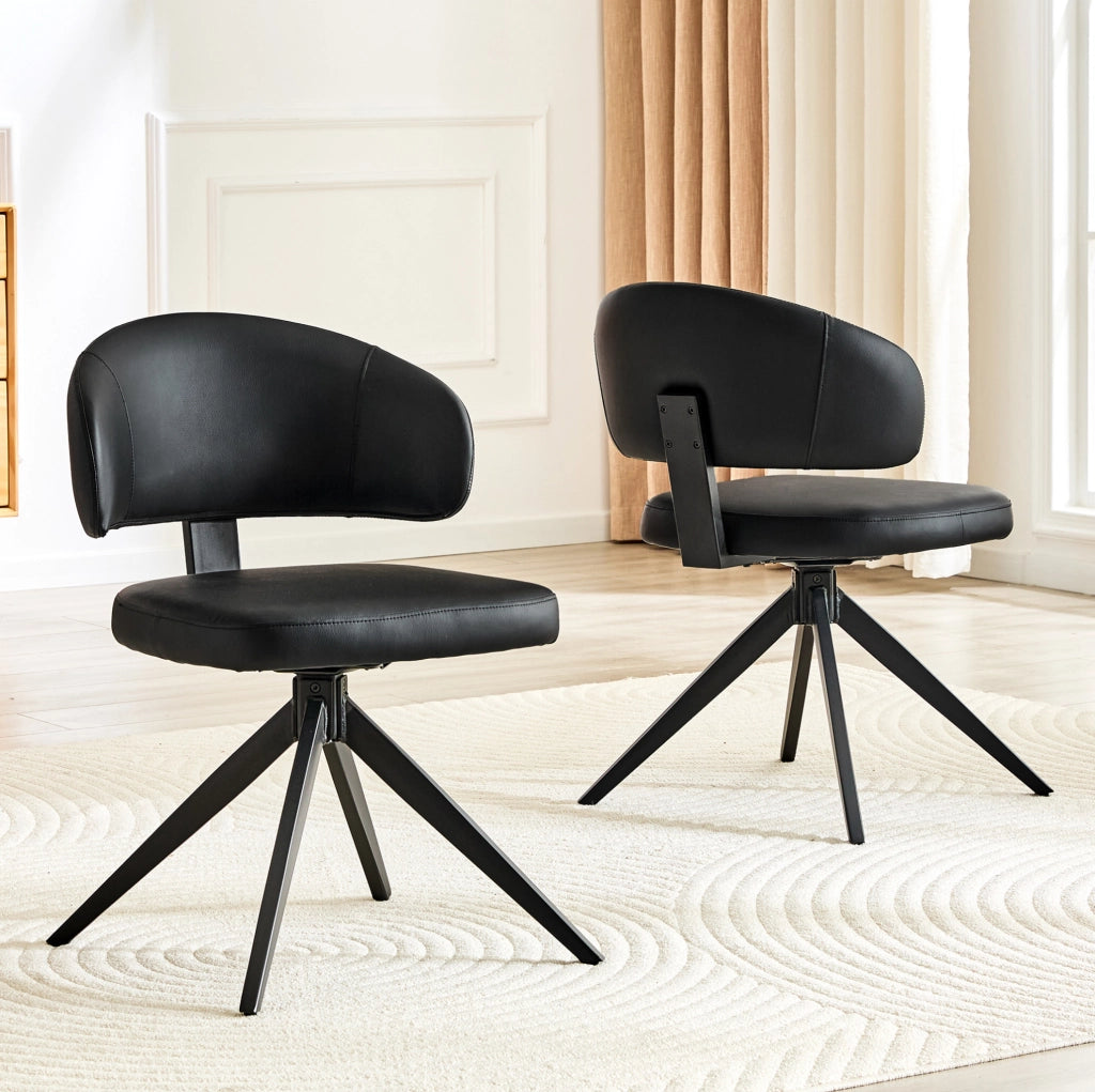 Set di 2 sedie da pranzo girevoli 360° in PU nero