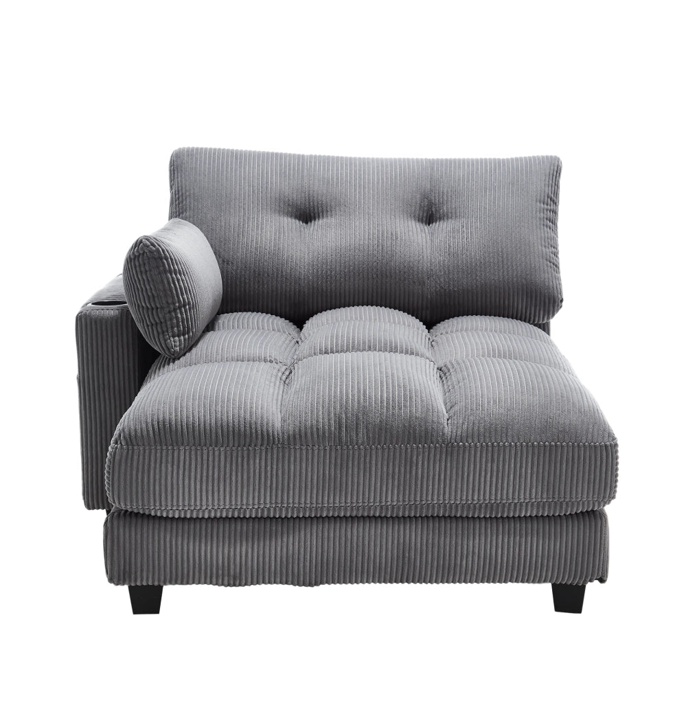 Poltrona relax 140x112x81 cm con portabicchieri e tasche in velluto grigio
