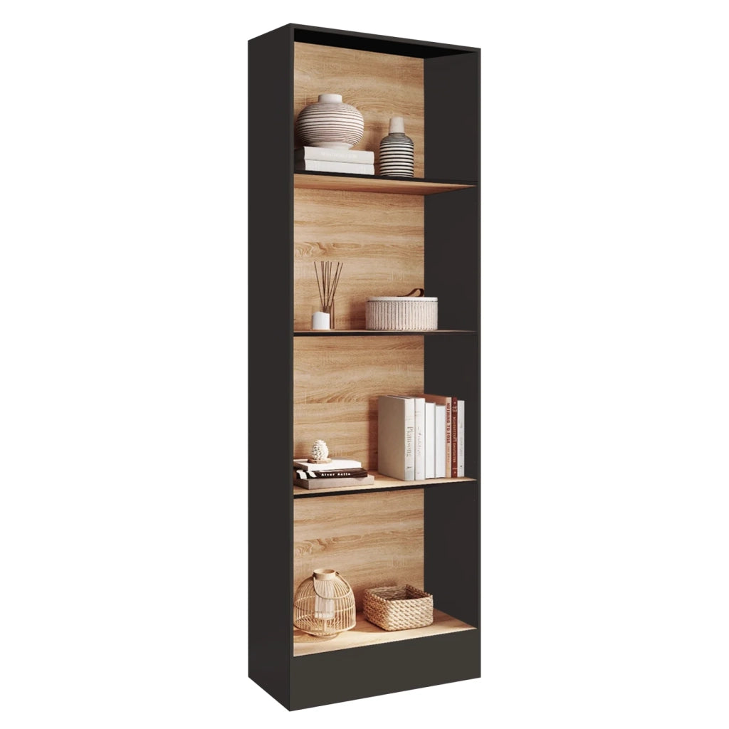 IDMarket - CARLA Libreria a 5 livelli in nero ed effetto legno H.190 cm