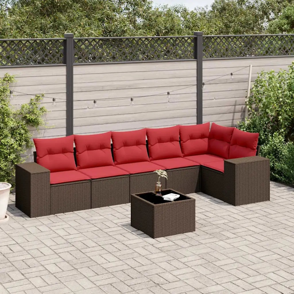 Set Divani da Giardino 7 pz con Cuscini Marrone in Polyrattan 3222603