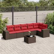 Set Divani da Giardino 7 pz con Cuscini Marrone in Polyrattan 3222603