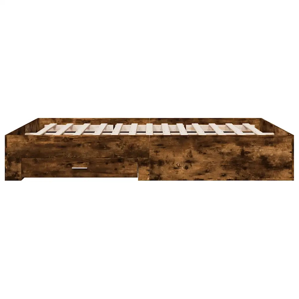 Letto matrimoniale | Letto per adulti | Giroletto con Cassetti Rovere Fumo 150x200 cm Legno Multistrato