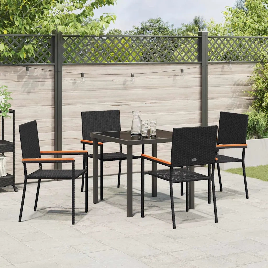 Set da Pranzo per Giardino con cuscino 5 pcs Nero polyrattan