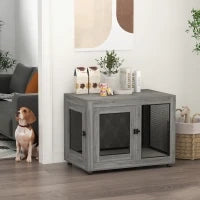 Gabbia per Cani, Gabbia per Cuccioli, con Piano, Cuscino Idrorepellente, Griglie in Acciaio, Piedini Regolabili, 94x60x71.5 cm, Grigio