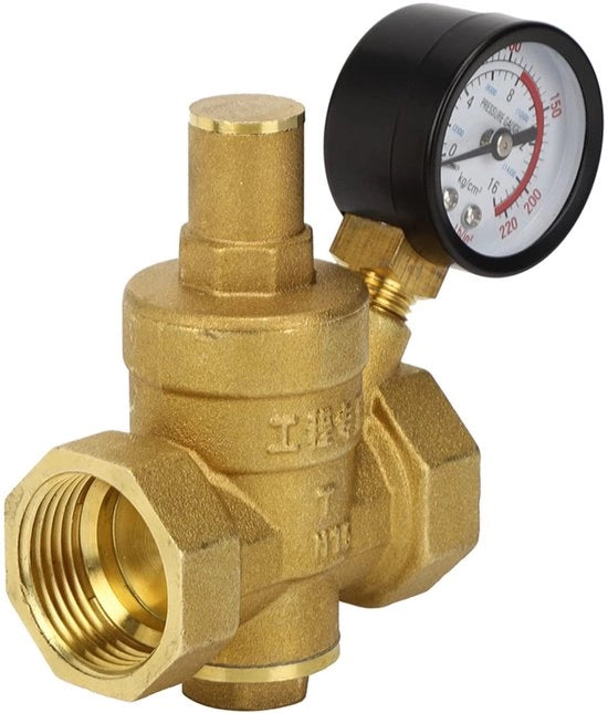Regolatore di pressione idraulica 1,6 MPa - Regolabile - Ottone - DN25 - Regolatore di pressione con manometro - 76 mm di lunghezza