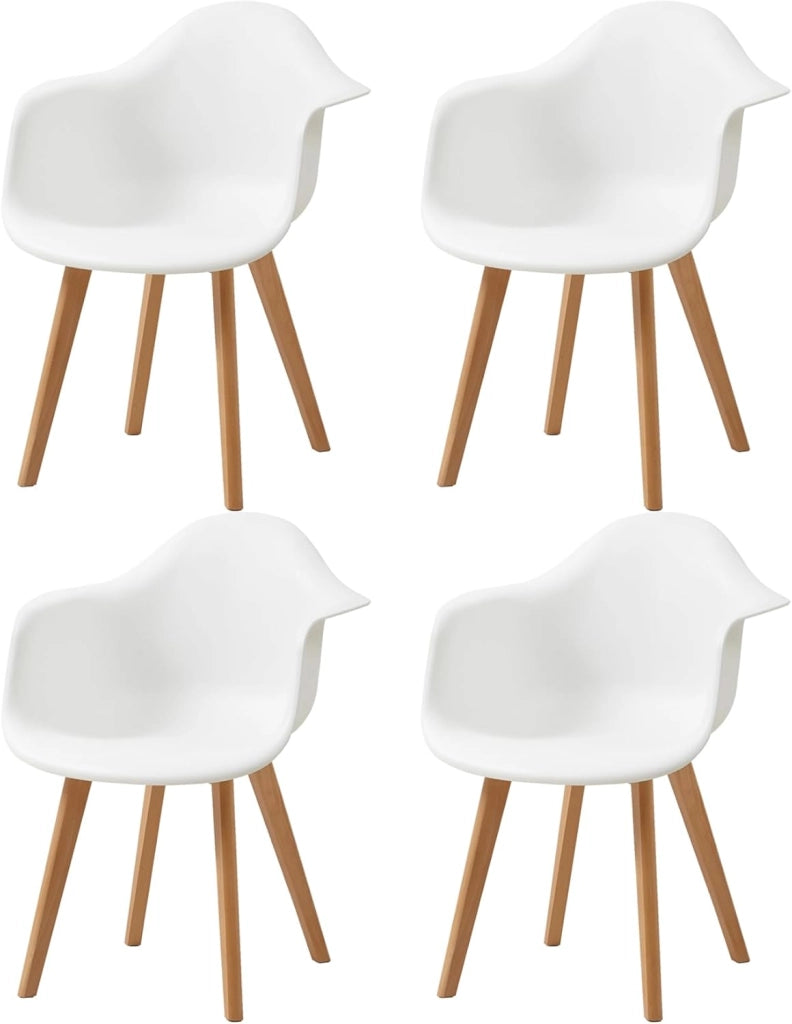 GrandCA HOME Set di 2 Sedie da Sala da Pranzo Sedie da Salotto con Schienale in PP e Bacrest, Poltrone d'accento con Gambe in Legno Massello di Faggio, Bianco