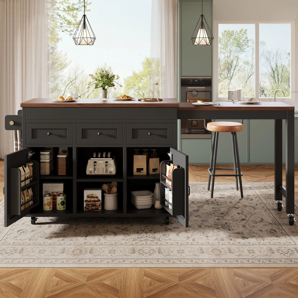 Tavolo da Pranzo Allungabile con Isola Cucina e Cassetti ¨C Xylo ¨C Nero, 131.5-210 cm
