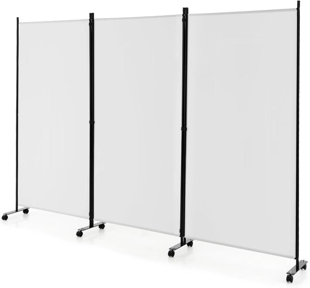 Divisorio Paravento con Ruote 3 pezzi, Divisorio da Parete in Ferro, Protezione Privata per Camera da Letto, Ufficio, 260 x 180 cm, 5 Colori (Bianco)