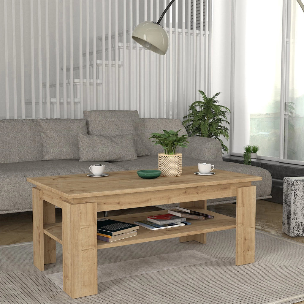 Tavolino Centrale da Caffè Krirdfjos con Ripiano 110x60x47 cm - Effetto Rovere Zaffiro [en.casa]