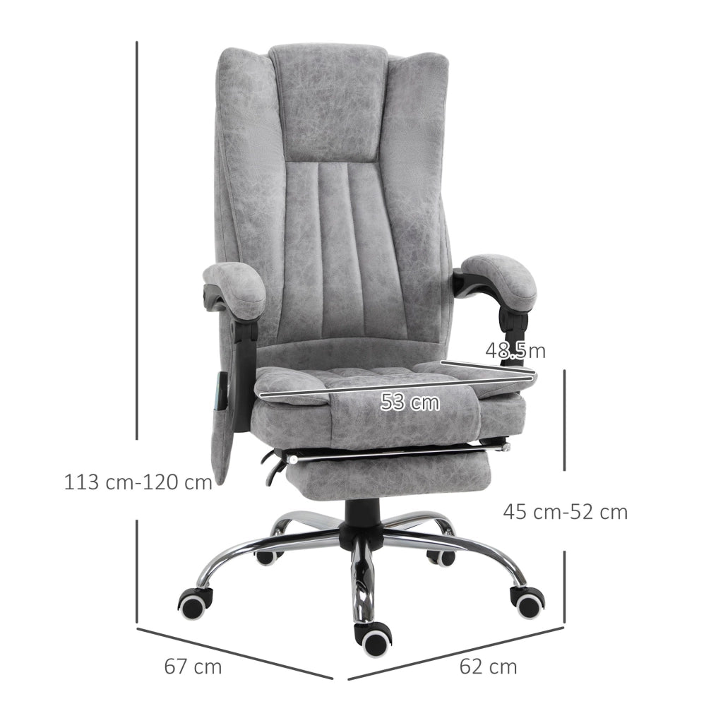 Sedia Poltrona Presidenziale da Ufficio 62x67x113-120 cm Massaggiante Riscaldante Grigia