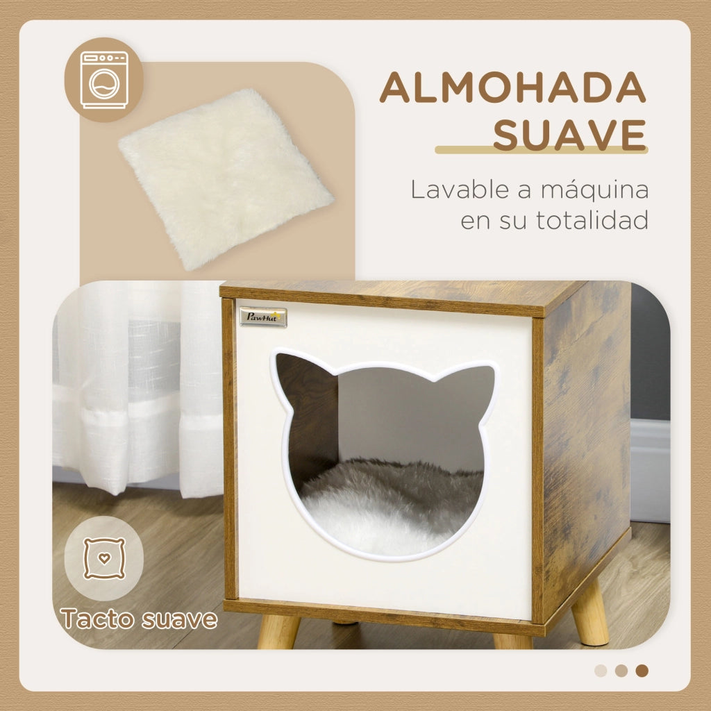 Libreria per Gatti in Legno con Cuscino Lavabile ¨C Zephmum ¨C 34x34x44,5 cm Marrone