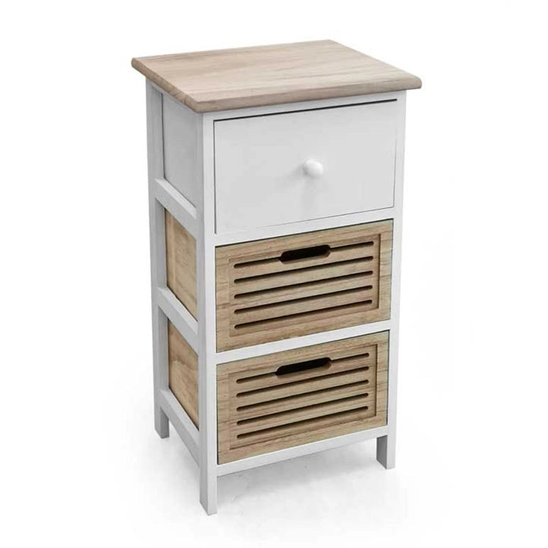 CASSETTIERA IN LEGNO CON 3 CASSETTI COLORE BIANCO E NATURALE 34 X 25 X 62 CM
