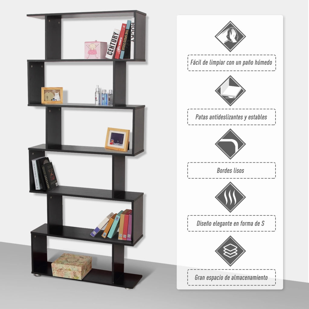 Libreria 6 Ripiani Legno Forma S ¨C zephmum ¨C 80x24x191 cm Colore Nero