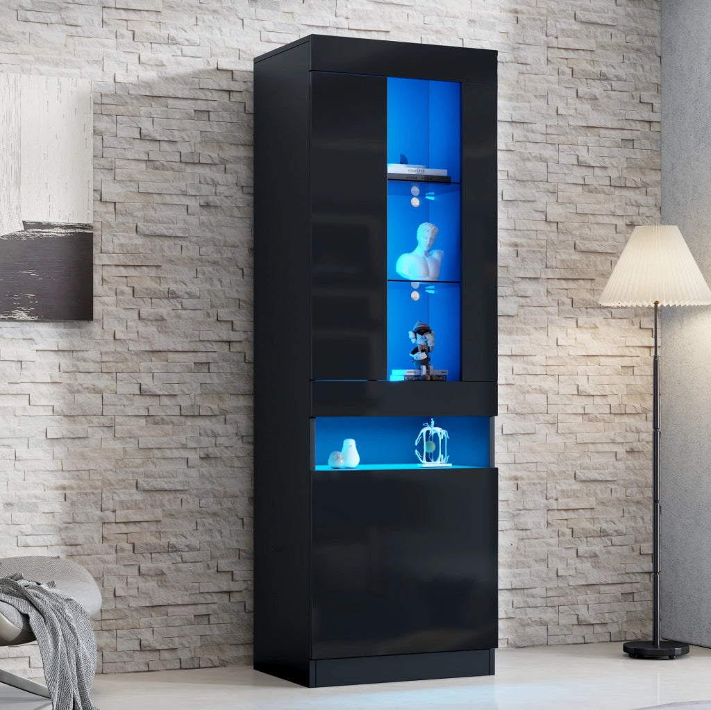 Vetrina moderna con LED USB 50 x 40 x 180 cm; in pannello truciolare nero