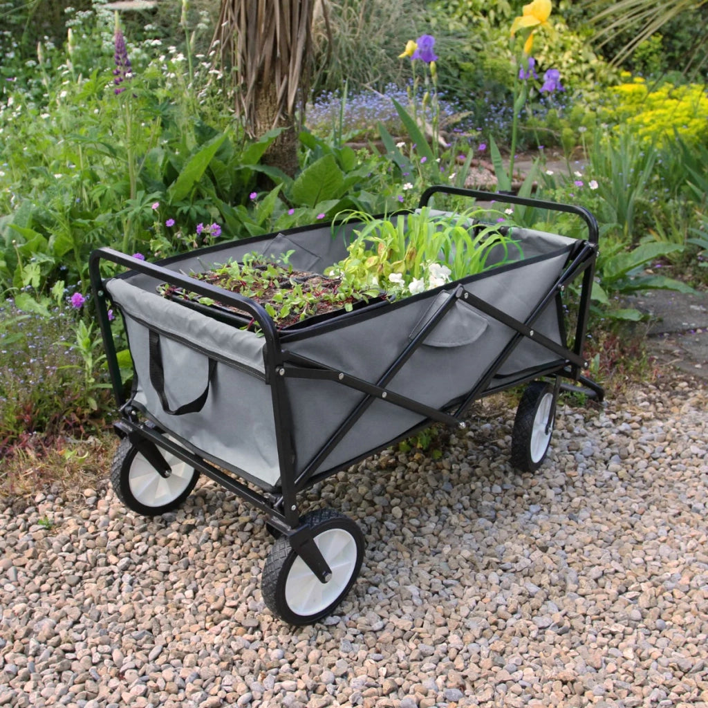 Carretto Carrello Giardinaggio Pieghevole Rimorchio Carriola da Giardino Grigio