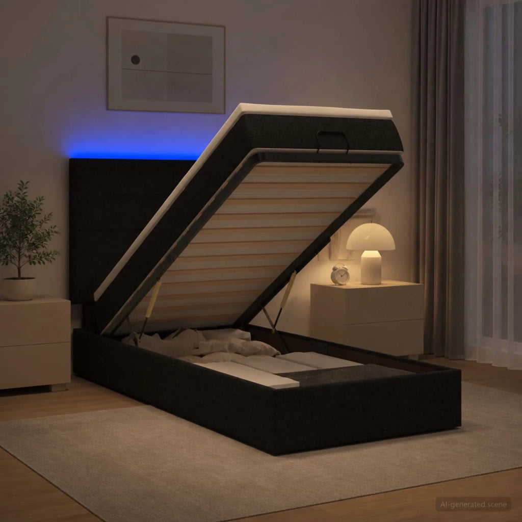 Letto Ottomano con Materasso e LED Nero 100 x 200 cm Tessuto 3458050