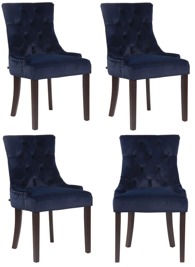 Set 4 poltrone pranzo Aberdeen in velluto blu,antico