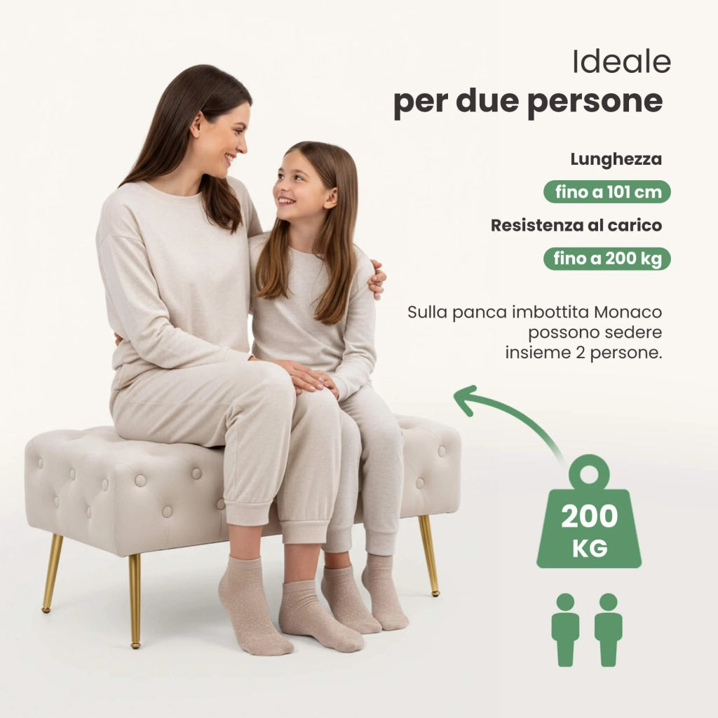Panca imbottita in velluto trapuntato 100 cm MONACO Beige