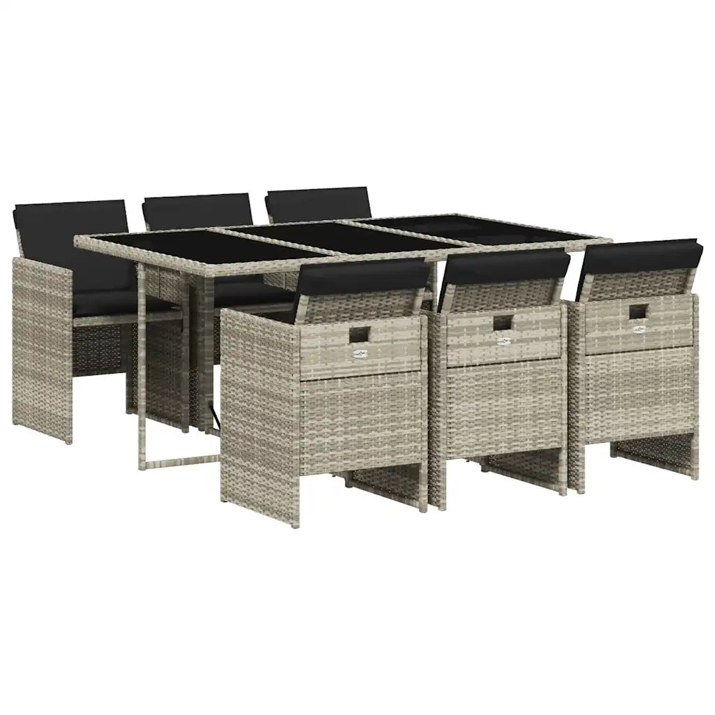 Set da Pranzo da Giardino 7 pz Cuscini Polyrattan Grigio Chiaro 3210551