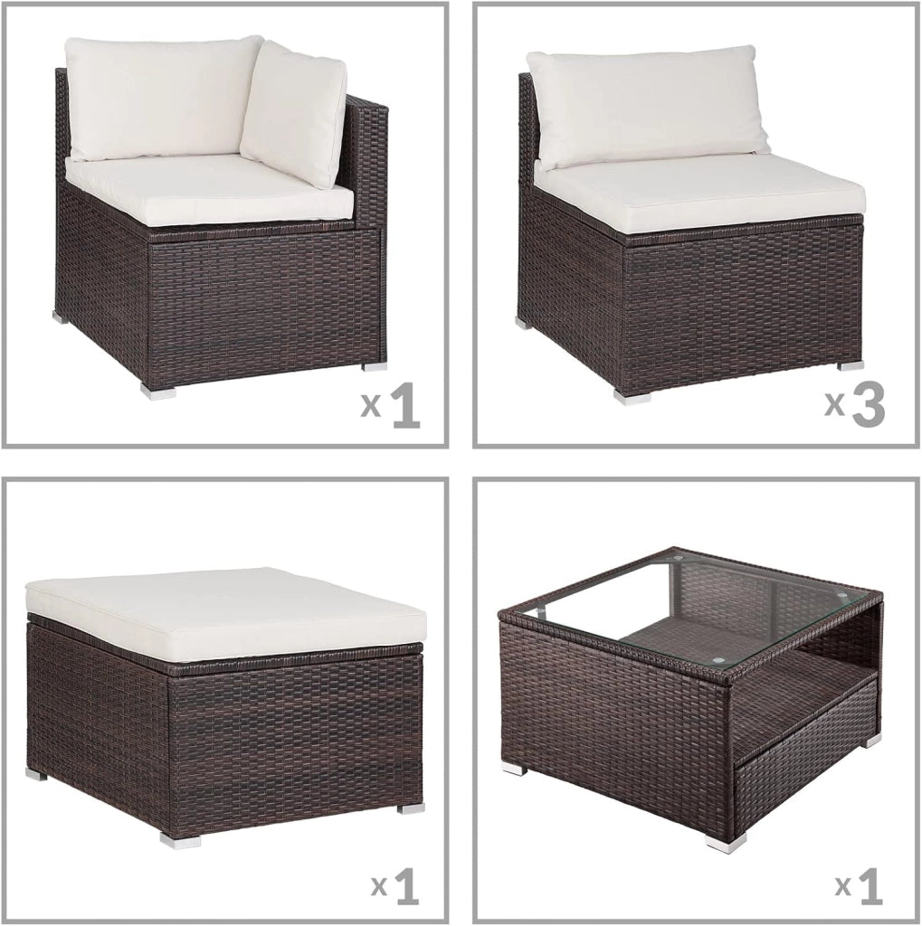 Set Salotto in Polyrattan XL Cuscini Imbottiti Tavolo in Vetro Resistente Mobili Giardino Salottino Angolo Ripiano Extra