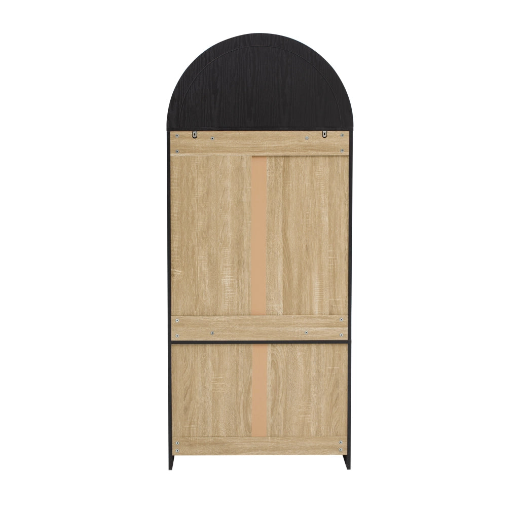 Credenza alta con 2 ante in vetro, 2 cassetti e 2 ripiani regolabili, per cucina, nero, 76.2 × 40.1 × 180 cm
