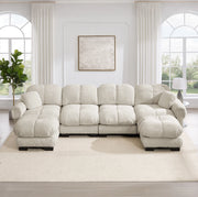 Divano modulare componibile in ciniglia; 330x149x90 cm; kaki chiaro