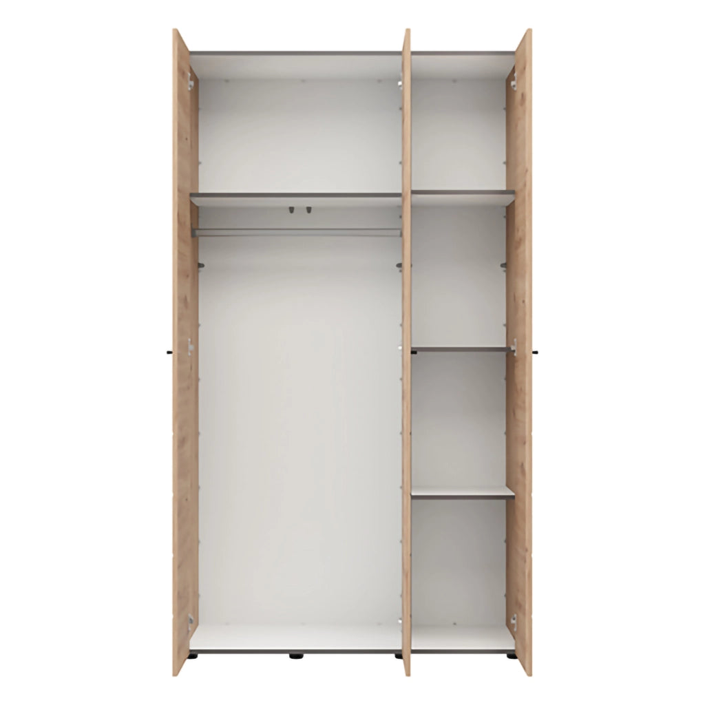 Armadio Camera da Letto Ronco, Guardaroba 3 Ante Appendiabiti, 117x52 cm Marrone Rovere Nodi