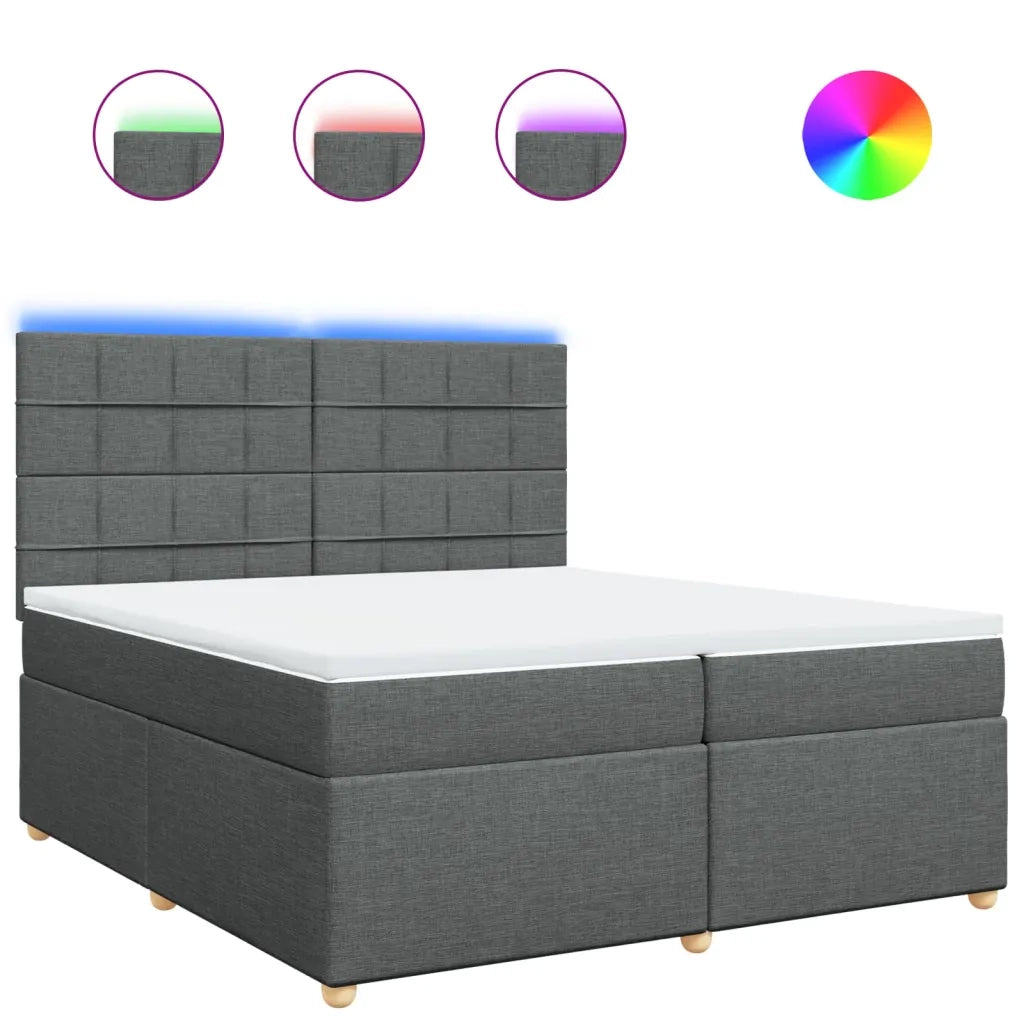 Giroletto a Molle con Materasso Grigio Scuro 200x200 cm Tessuto