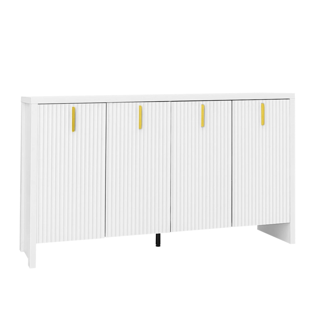 Credenza 140x38x80 cm con ripiani regolabili e 4 ante in pannello truciolare bianco